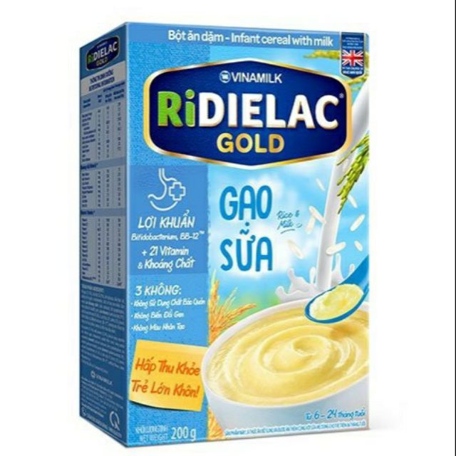 BỘT ĂN DẶM RIDIELAC GOLD GẠO SỮA HỘP GIẤY 200G