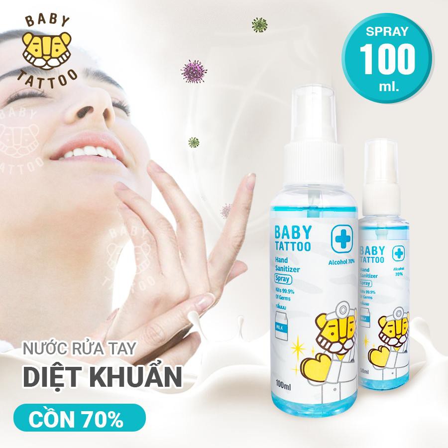 BABY TATTOO Nước Rửa Tay Khô Dạng Xịt Nhỏ Gọn, Tiện Lợi, Diệt Khuẩn 99,9%