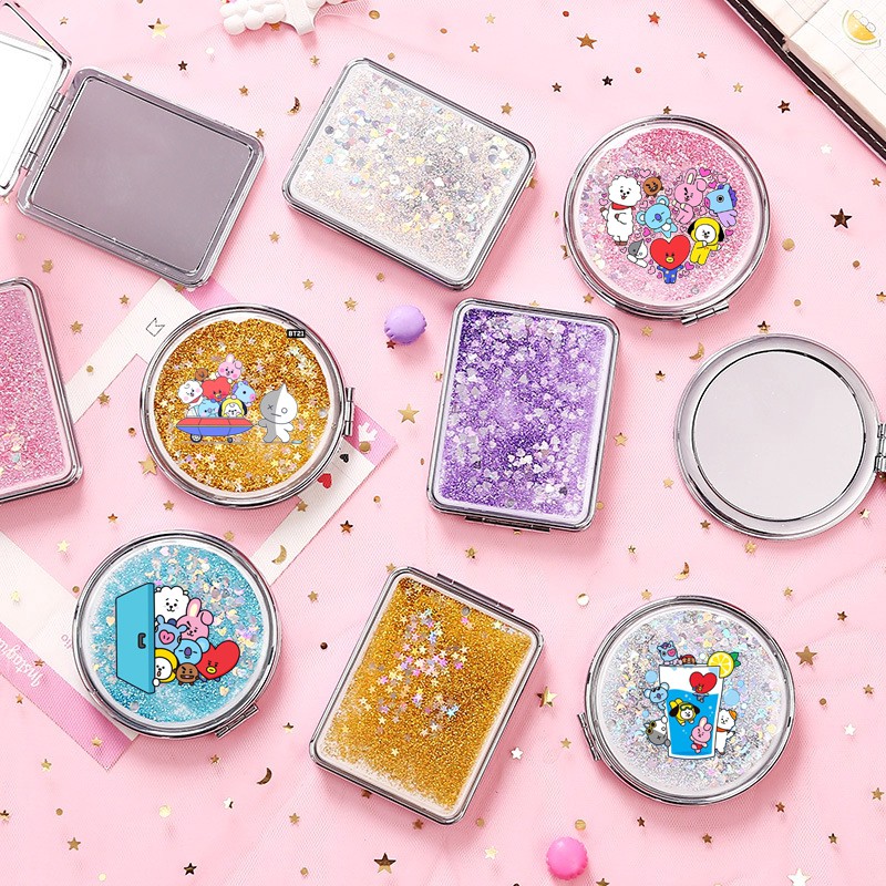 Gương nước chảy kim tuyến idol chibi in hình GNI3 gương 2 mặt