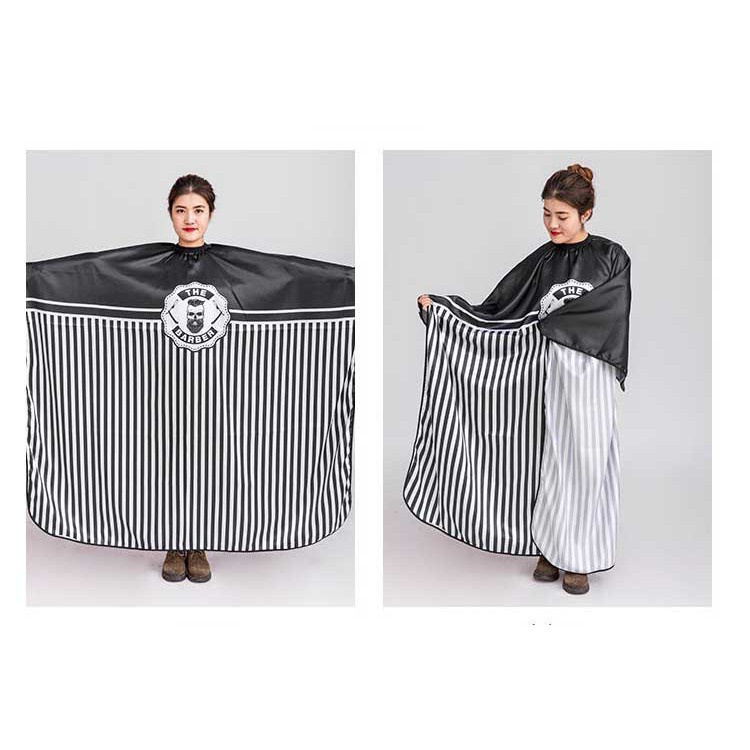 Áo Choàng Cắt Tóc Barber Khổ 160x140cm, Khăn Choàng Cắt Tóc Barber Hình Đầu Người Sọc Đen.
