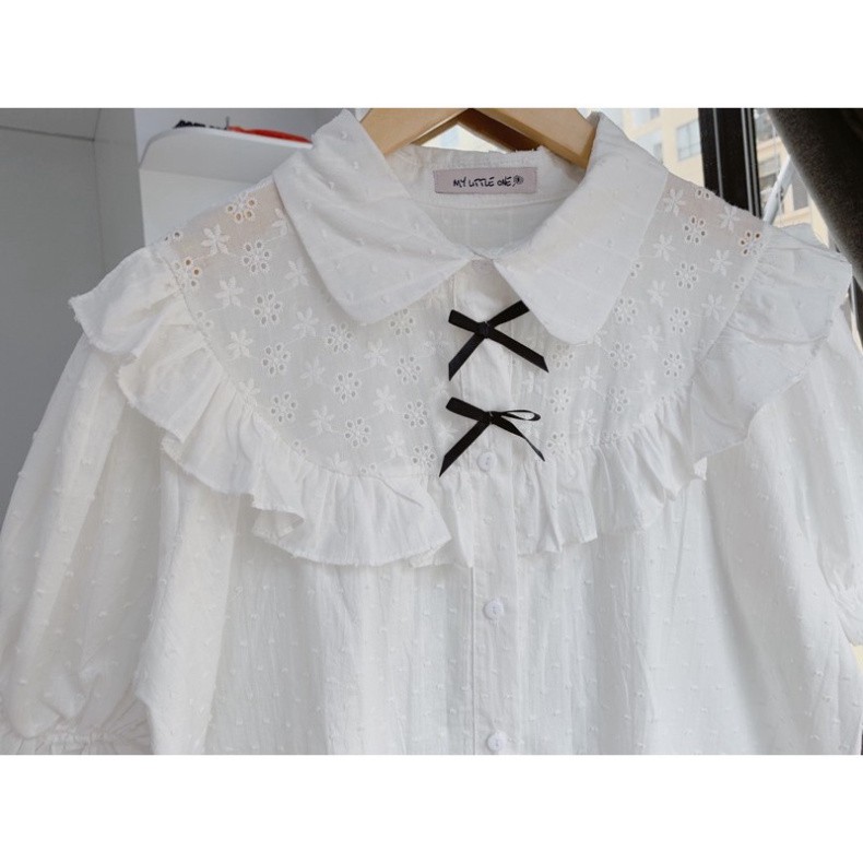 Áo sơ mi trắng cộc tay đính nơ siêu xinh,áo sơ mi nữ(hàng có sẵn) | BigBuy360 - bigbuy360.vn