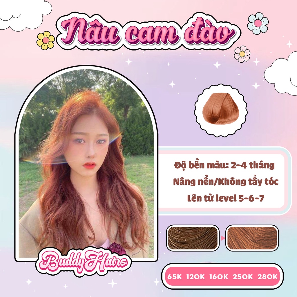 Thuốc nhuộm tóc NÂU CAM ĐÀO không cần dùng thuốc tẩy của Buddyhairs tặng kèm găng tay mũ trùm trợ nhuộm tiện ích