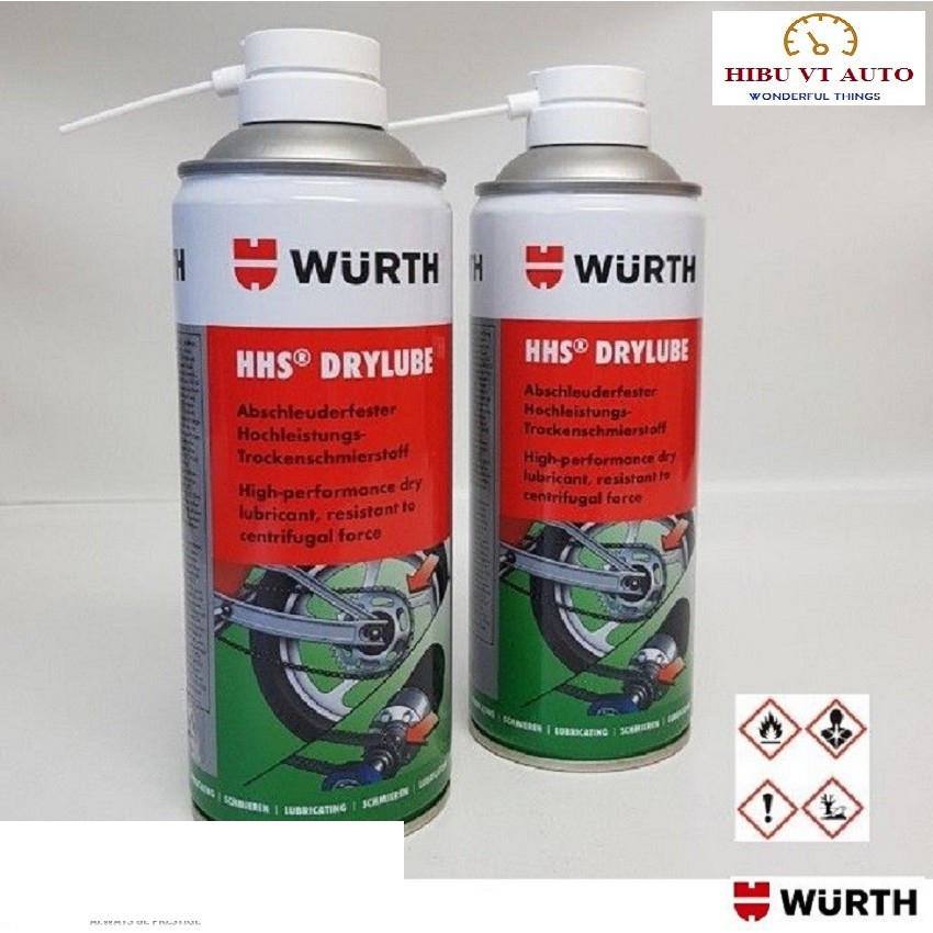 Chai Mỡ Bò Khô Wurth Hhs Drylube (400ml) 08931066 Bôi trơn bảo vệ bề mặt kim loại chống mài mòn và chống rỉ sét