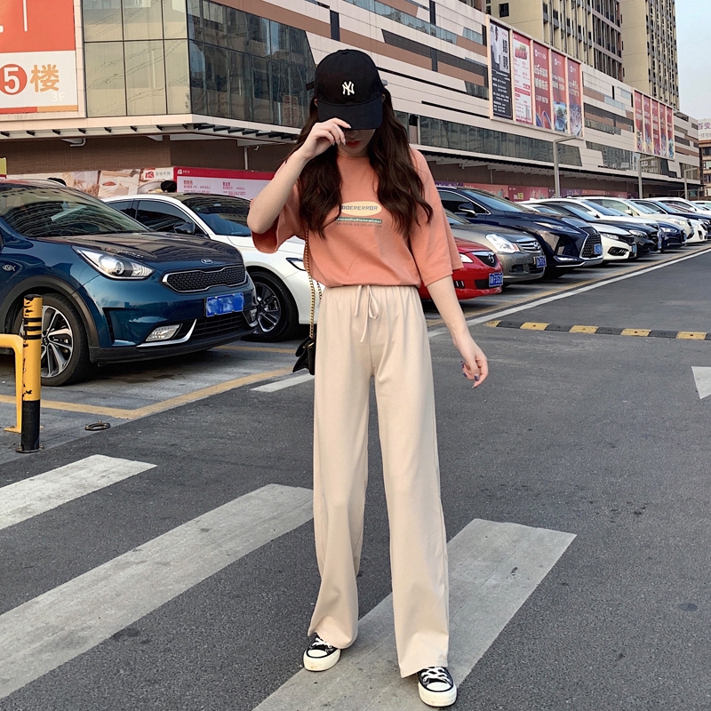 SUXI Quần ống rộng lưng cao theo phong cách Hàn Quốc retro năng động