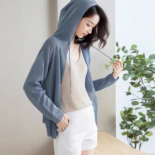 Áo khoác len cardigan mỏng có mũ