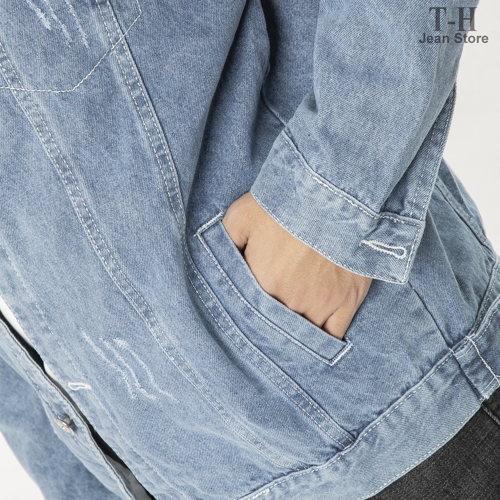 Áo khoác jean nam màu xanh cơ bản cào xước, áo khoác jean thời trang cho nam | BigBuy360 - bigbuy360.vn