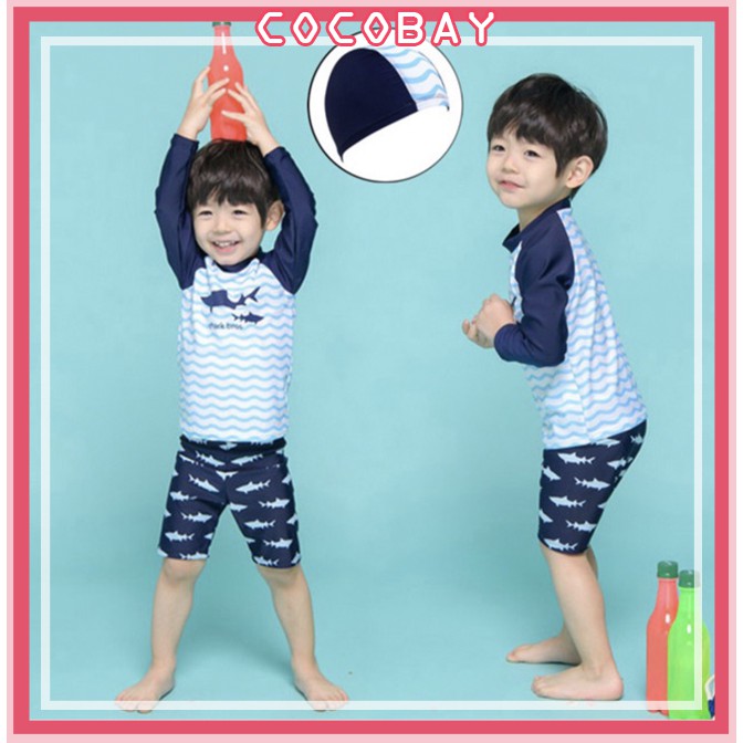 Bộ quần áo bơi kèm mũ dành cho bé xuất Nhật Shark Bros mã C05