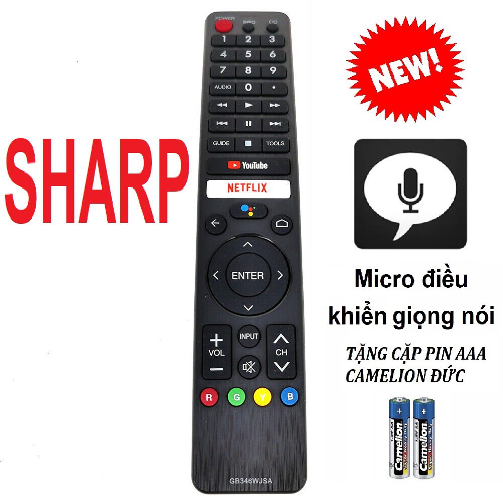 Remote điều khiển tivi SHARP micro điều khiển giọng nói android tv GB346WJSA (Tặng pin - Mic)