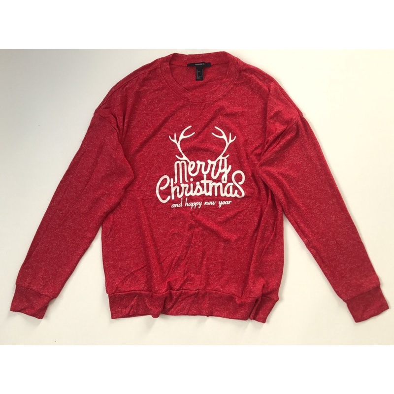 Áo sweater dài tay đỏ len dệt kim in Merry Christmas vnxk