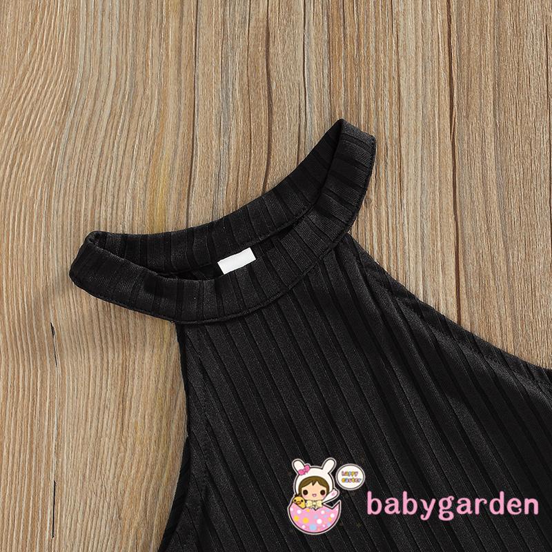 BABYGARDEN-1-6years Baby Girls Two-Piece Outfits, Solid Color Sleeveless Ribbed Mock Neck Tops + Waist Belt Decoration Pockets Trousers