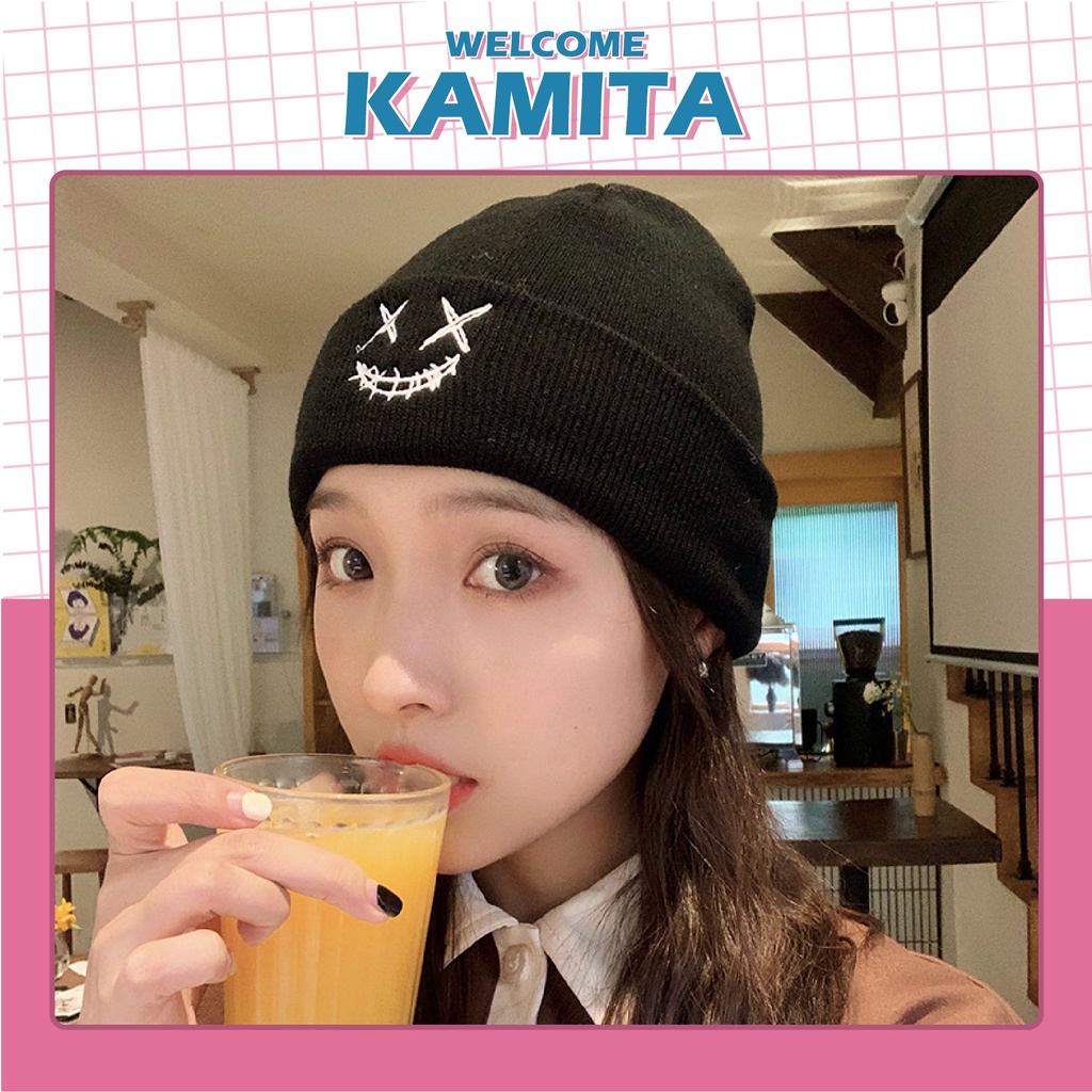 Mũ Len Beanie Mặt Qủy Vải Mịn KAMITA Hot 2022 Unisex Nam Nữ Thời Trang Hàn Quốc, Nón Len Ngắn Đẹp Cao Cấp Mùa Đông ML03