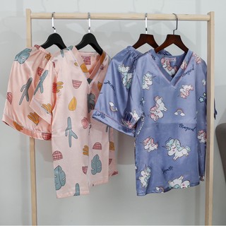 Đồ mặc nhà lụa ngắn - BunBun Homewear - Set LN02