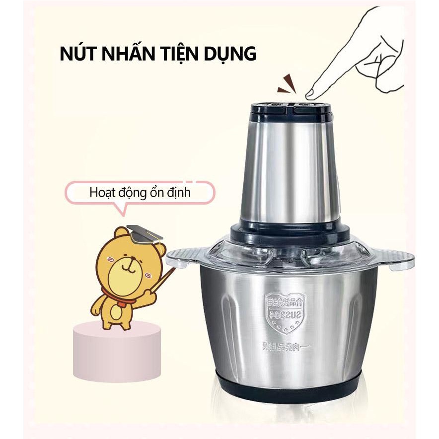 Máy xay thị đa năng làm giò chả dung tích 2L, máy xay thịt cối inox 304, máy xay công suất 300w