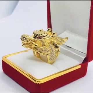 Nhẫn nam đầu rồng đính đá mạ vàng