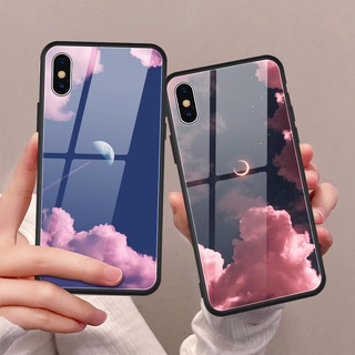 Ốp điện thoại mặt kính hình vầng trăng thích hợp cho iPhone 6/6s/7/8+ XS Max X XR 12 Mini SE 2020
