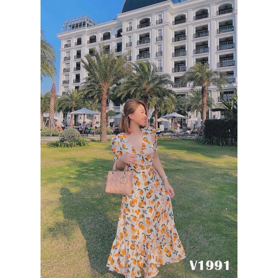 [Anh thật/video] Đầm maxi quả chanh xinh xắn Váy quả chanh mùa hè cổ V | BigBuy360 - bigbuy360.vn