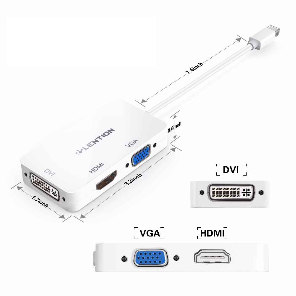 Cáp chuyển đổi Mini DisplayPort to VGA/DVI/HDMI 3 in 1 Adapter chính hãng Lention