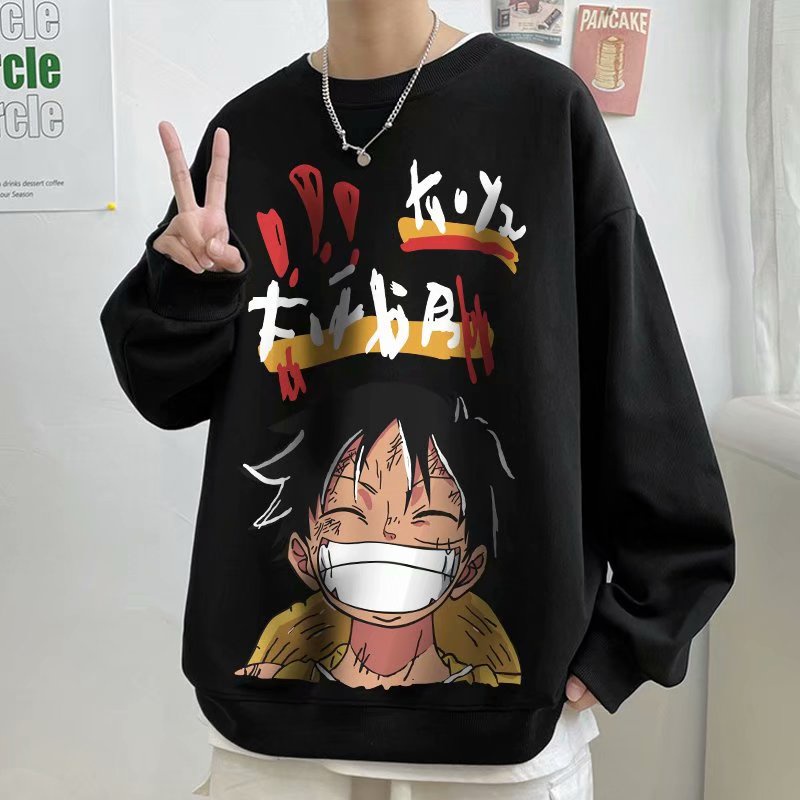 Áo Sweater Tay Dài Dáng Rộng In Hoạt Hình One Piece Luffy Thời Trang Thu Đông Hàn Quốc Size M-8XL