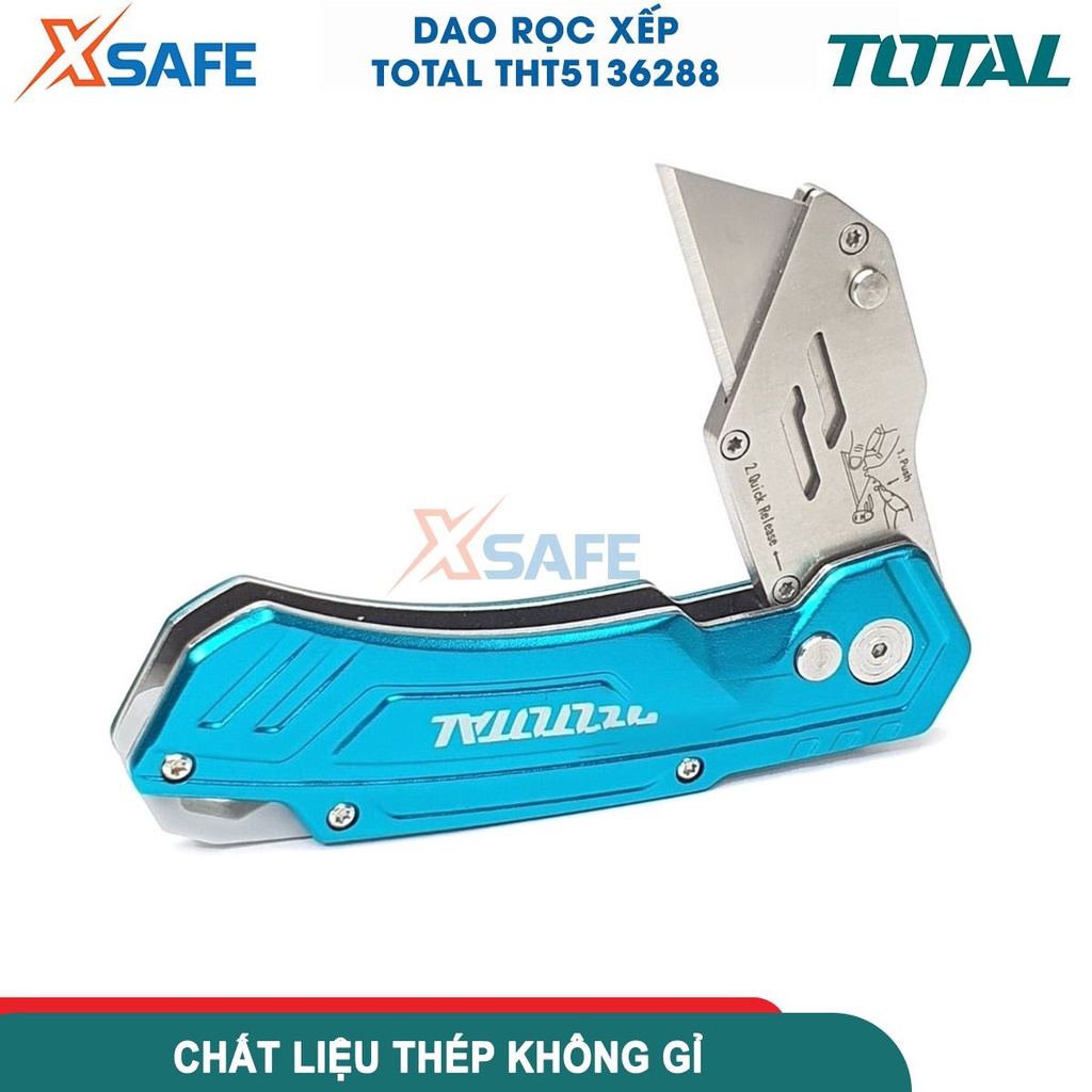 Dao rọc xếp TOTAL THT5136288 180mm, thép không gỉ, hợp kim nhôm, lưỡi dao SK5 kích thước 61x19mm, kèm 6 lưỡi cắt