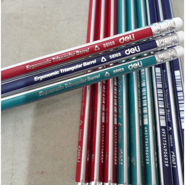 Hộp 12 chiếc 4 màu bút chì tam giác có tẩy 2B 58103