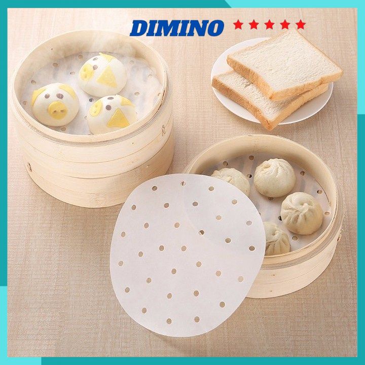 Giấy nến đục lỗ kích thước 23cm lót chống dính nồi chiên không dầu xửng hấp đồ bánh bao loại tròn túi 50 set 100 Dimino