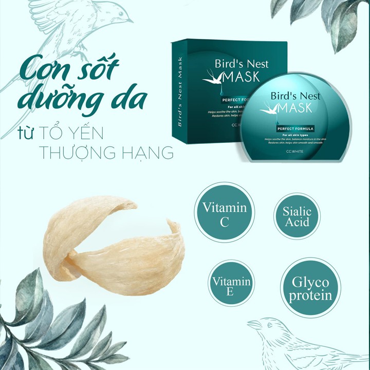 Mặt Nạ Tổ Yến CC White - Bird's Nest Mask dưỡng ẩm da, dưỡng trắng da, se khít lỗ chân lông