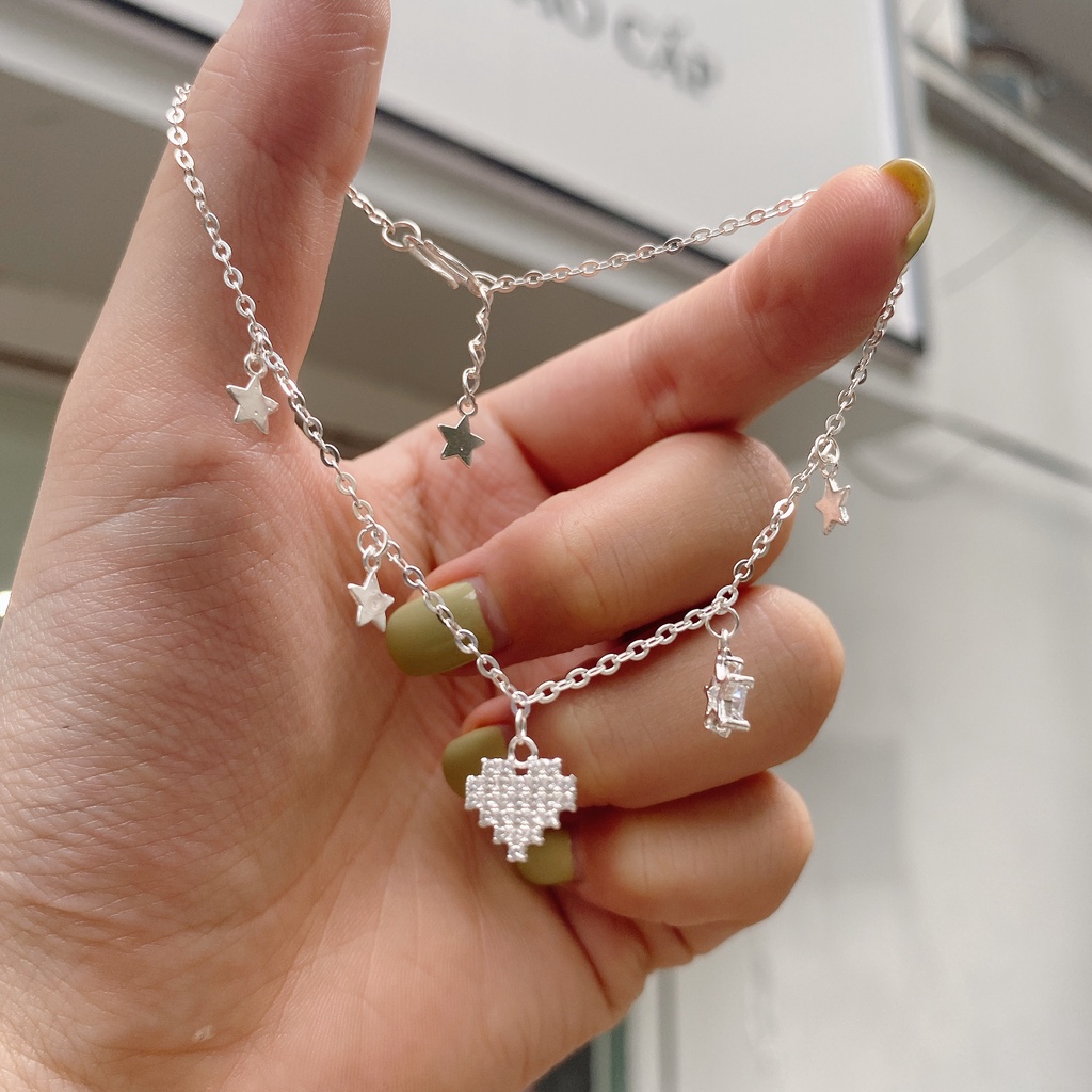 Lắc Tay Lắc Chân Bạc Cao Cấp Caobac Silver Thiết Kế Tim Đinh Đá Sao Đá Sao Trơn Rơi Độc Đáo, Tinh Xảo Dành Tặng Cho Nữ
