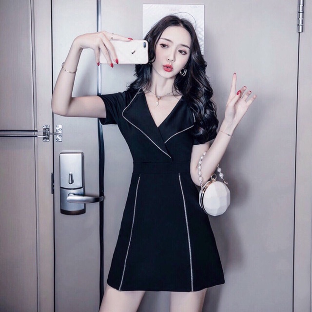 Đầm sơ mi đen viền trắng (kèm hình thật) | BigBuy360 - bigbuy360.vn