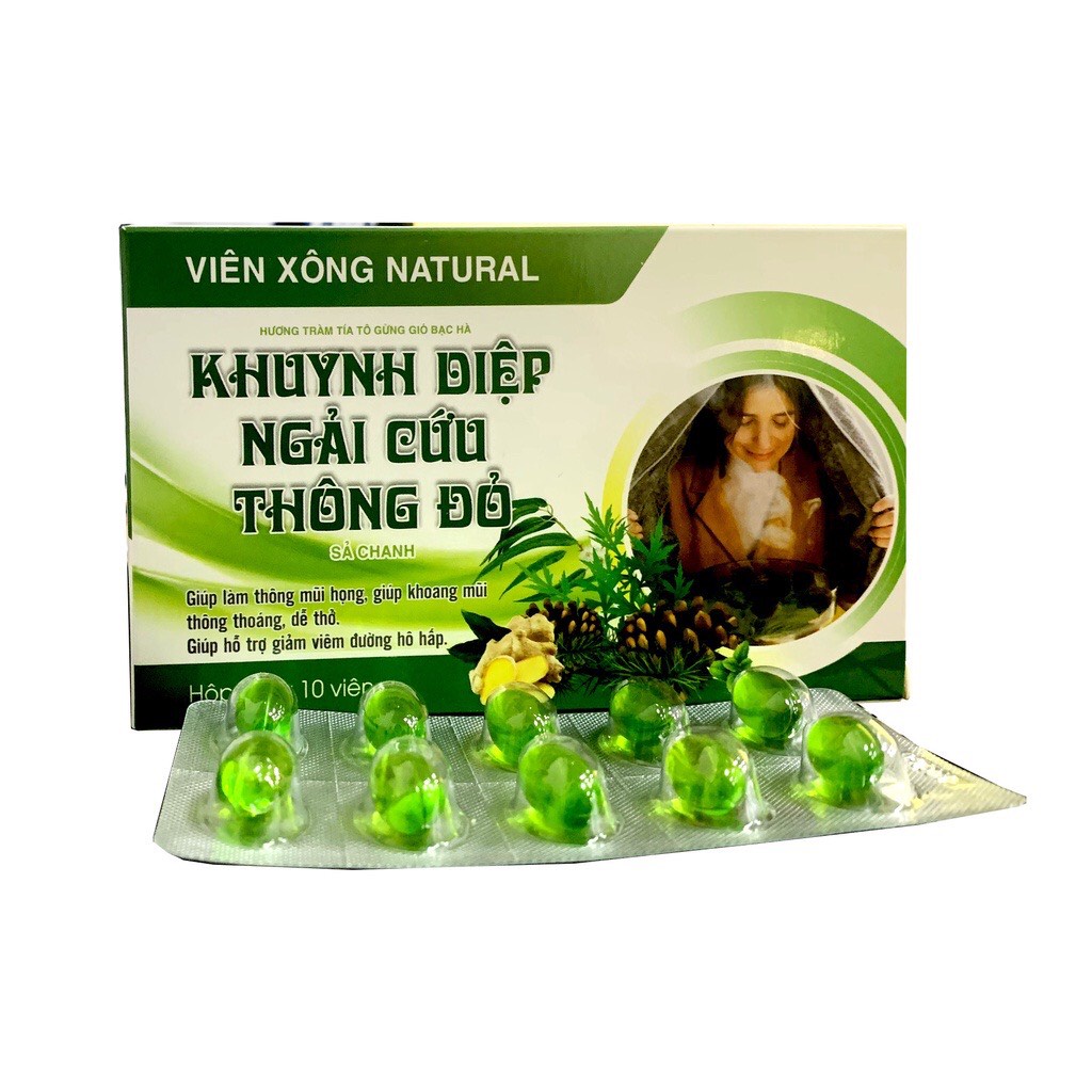 Viên Xông Thông Mũi Khuynh Diệp Ngải Cứu Thông Đỏ Natural- Hộp 40 viên (Dùng cho cảm mạo,cảm cúm,sát trùng mũi họng)