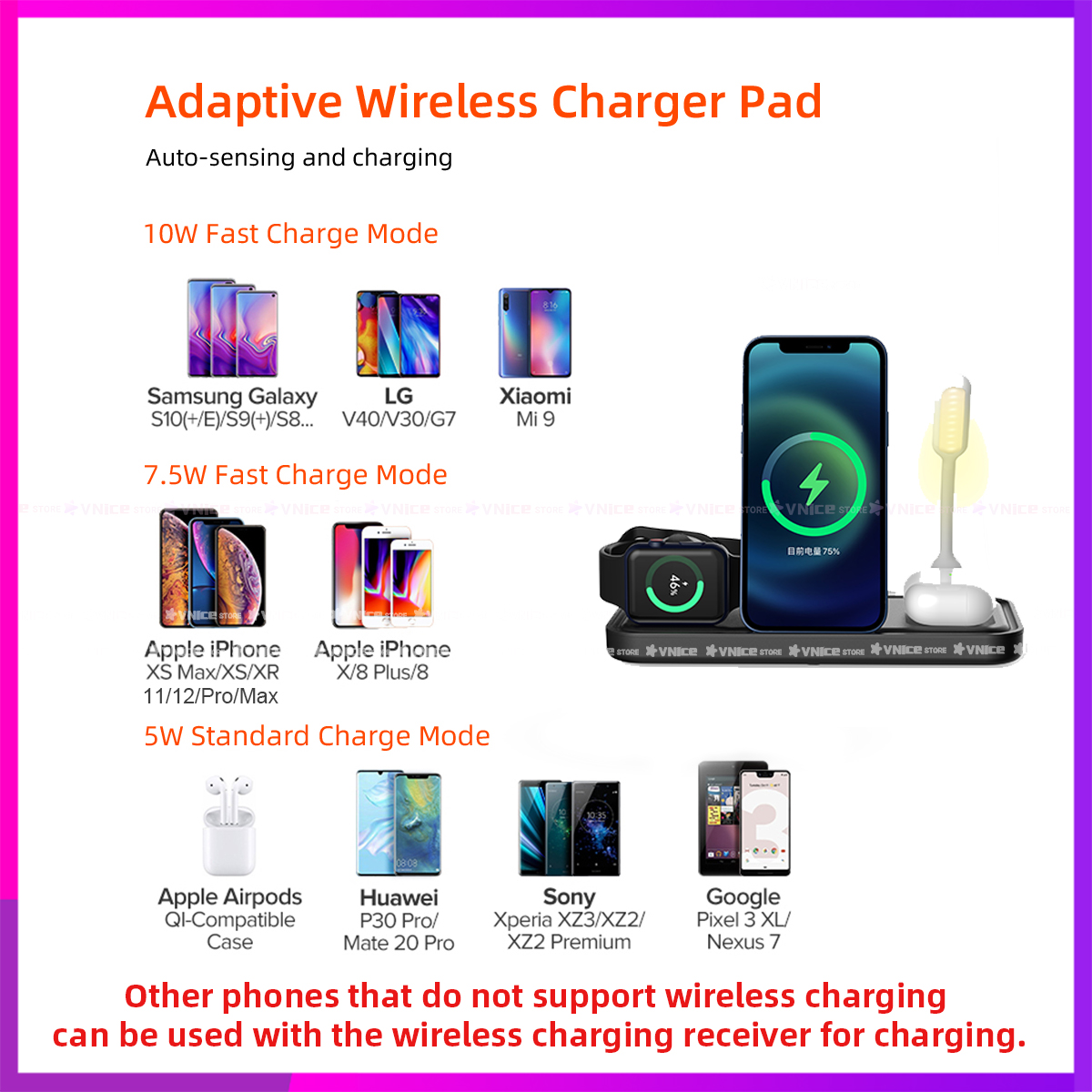 sạc không dây Wireless Charger Qi Certified Fast Charging Station Portable Foldable Charging Dock Compatible iPhone 12/11/11pro/X/XS/XR/Xs Max/8/8 Plus iWatch Series 6/5/4/3/2/1 Airpods Pro