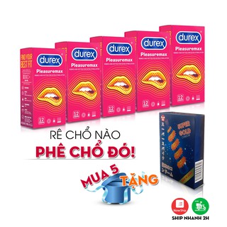 5 hộp bao cao su durex pleasuremax 56mm +tặng bcs siêu gân gai supper gold kéo dài cuộc yêu