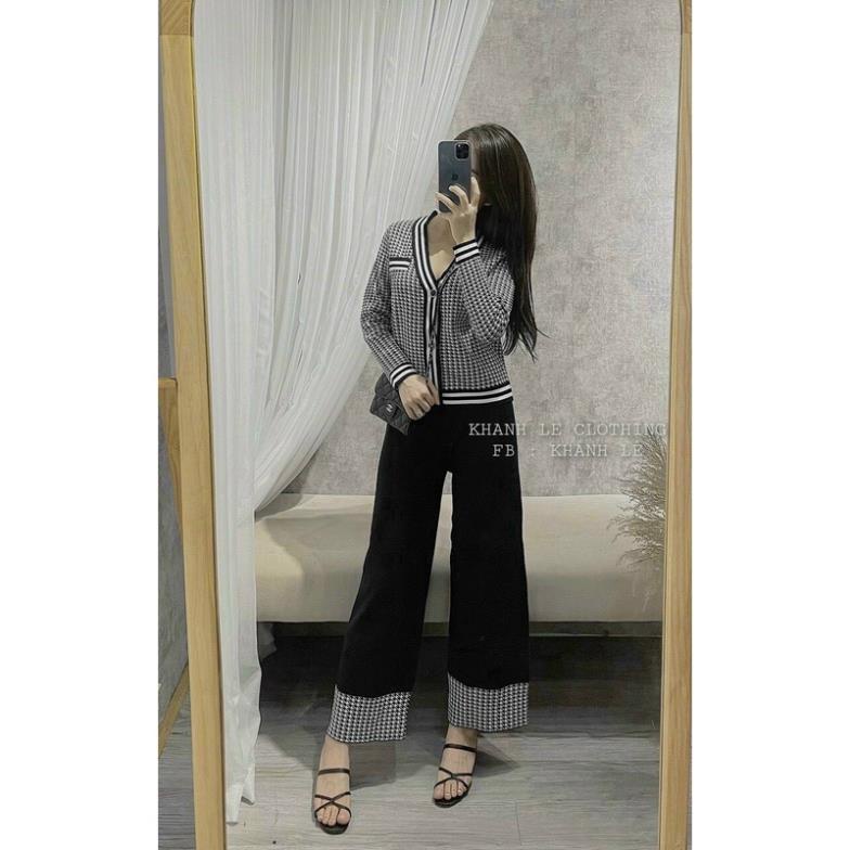 sét len nữ, áo len nữ kẻ caro kèm quần suông siêu phẩm mùa này chất len đanh mịn xịn đẹp hàng cao cấp quảng châu | BigBuy360 - bigbuy360.vn