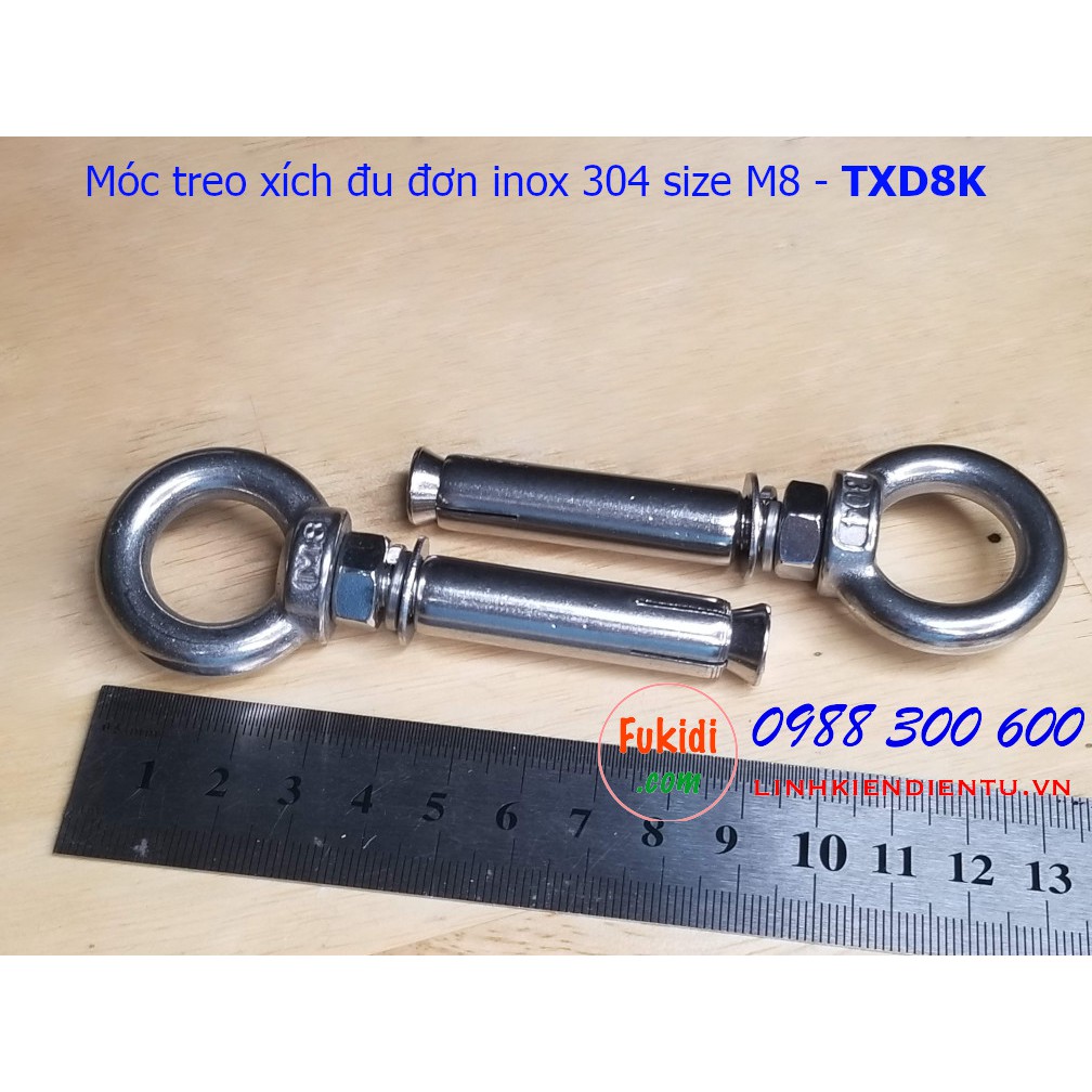Móc treo xích đu, treo ghế đu, treo võng inox 304, bộ gồm khoen tròn M6/8/10/12 và tắc kê nở inox 304 dài 70mm - TXDK