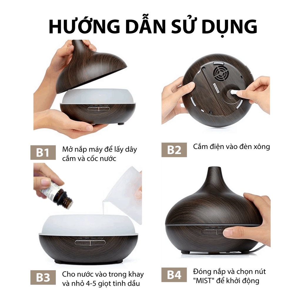 Máy Xông Tinh Dầu Tặng Kèm Điều Khiển Dung Tích 550ml Máy Tự Ngắt Khi Hết Nước Bù Ẩm Phòng Điều Hòa