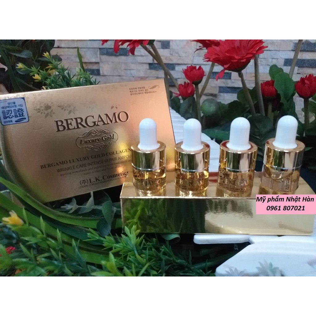 Set 4 chai/lọ Serum/tinh chất dưỡng trắng Bergamo Luxury Gold