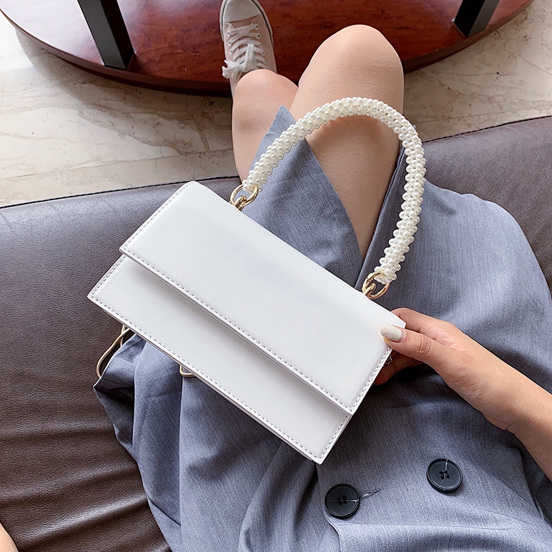 Túi xách đeo vai JASMIN NOIR bằng da Pu với tay cầm phối ngọc trai thời trang sang trọng cho nữ