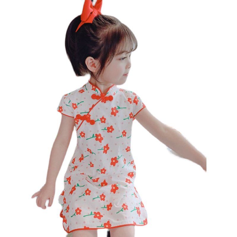 Đầm sườn xám in hoa phong cách Trung Quốc cho bé gái