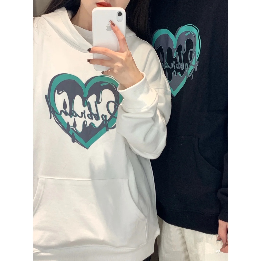 Women's Tide Graffiti Love Dissolving Printed Pullover Hoodie for Men and Women Korean Version Ins Autumn/Winter Loose Hooded Sweater Unisex Couple 2022 New Top Coat