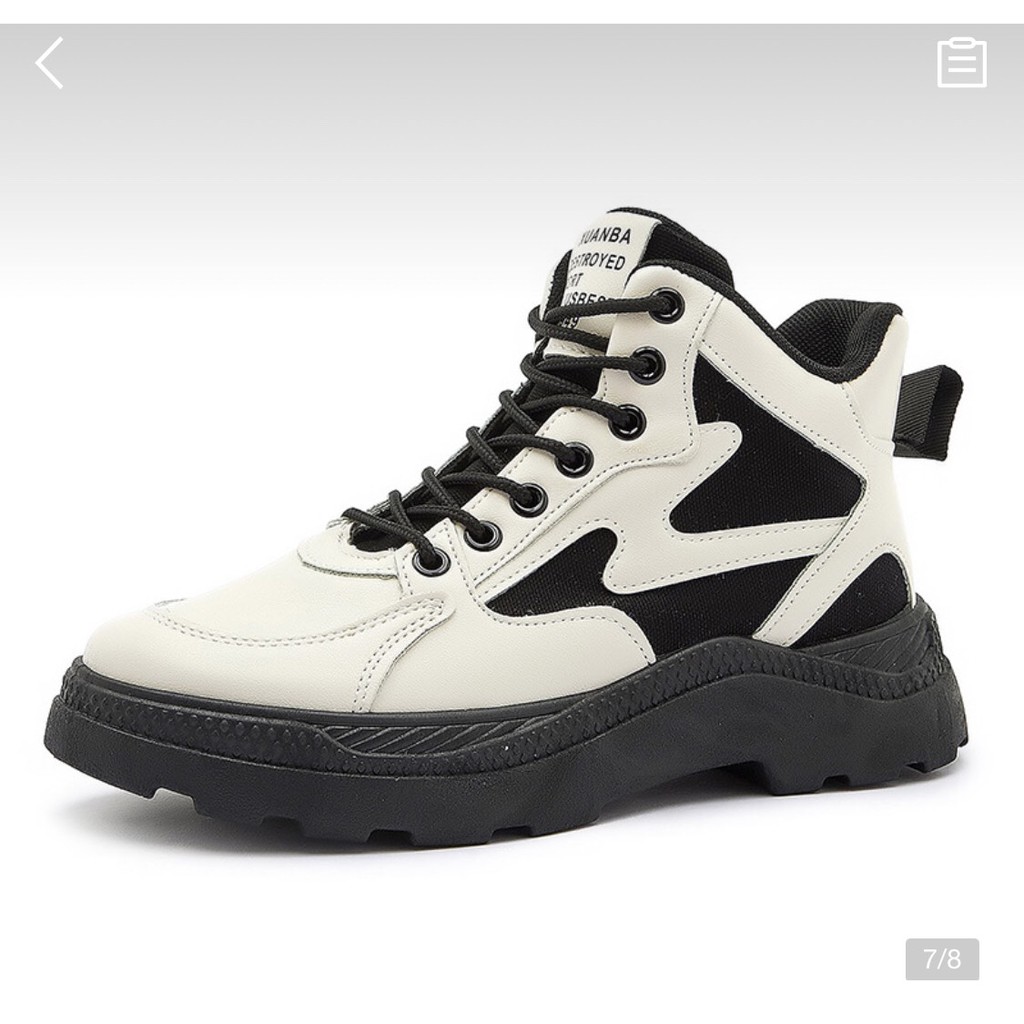 [Hàng có sẵn] Giày Boot Nữ Cổ Cao,  Phối Màu Đen Trắng, Độn Đế 3cm, Giày Da PU, Phong Cách Hàn Quốc, Hot Trend 2021-A1K2