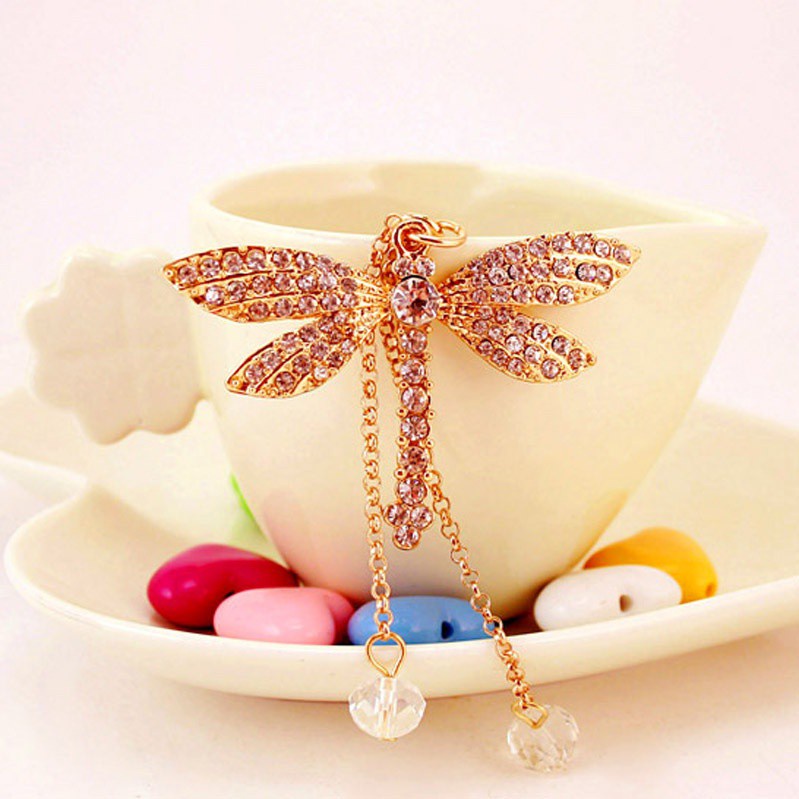 Móc khóa hình chuồn chuồn đính kim cương giả dễ thương