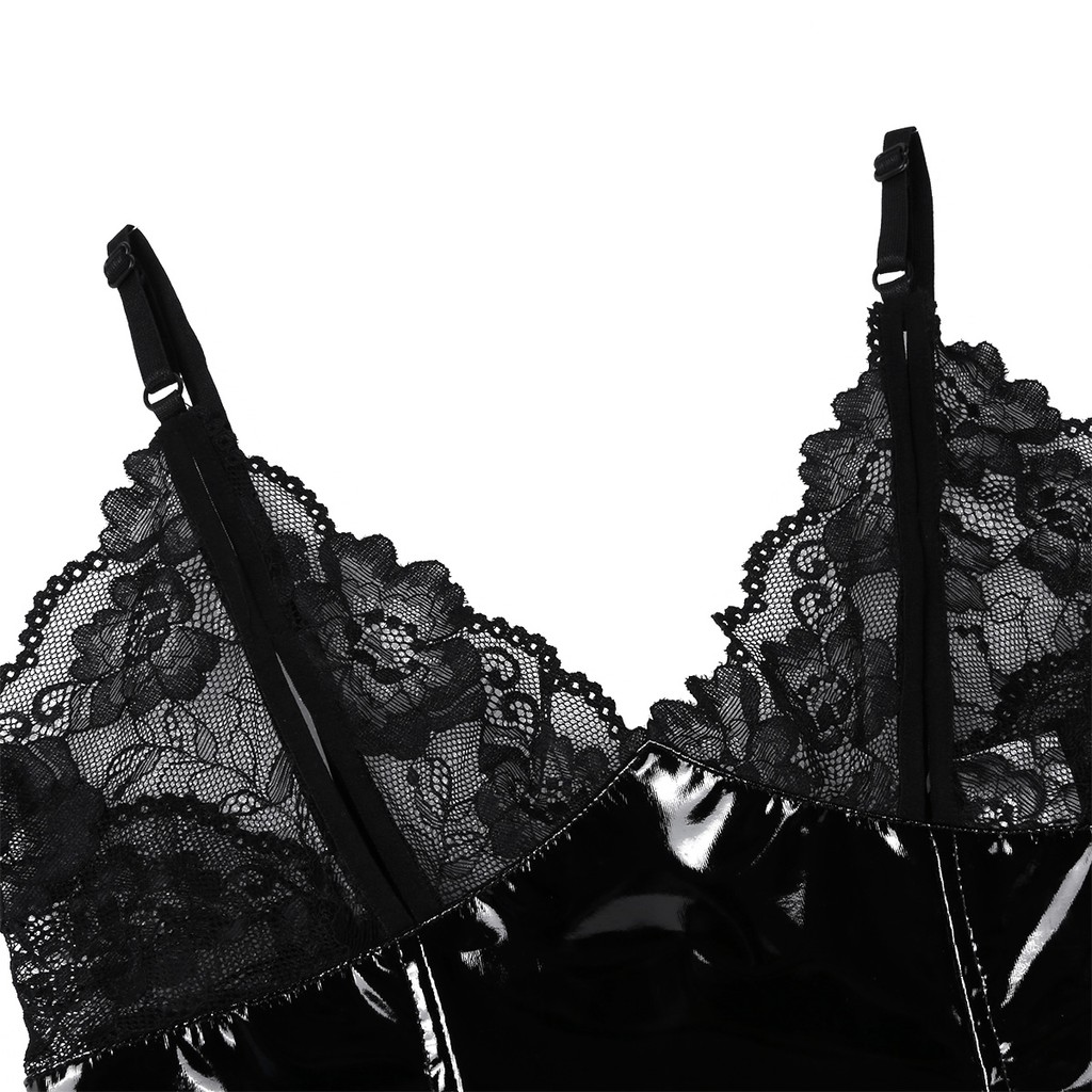 Đen Bộ Đồ Lót Liền Thân Da Bóng Phối Ren Ôm Dáng Gợi Cảm Cho Nữ | BigBuy360 - bigbuy360.vn