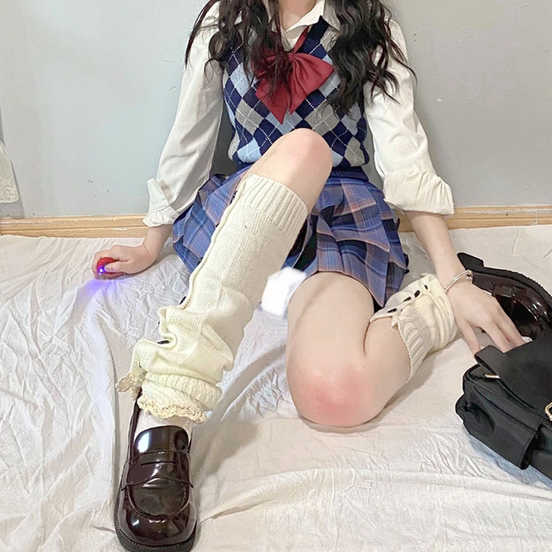 Tất chân giữ ấm phối ren phong cách lolita dễ thương đáng yêu dành cho nữ