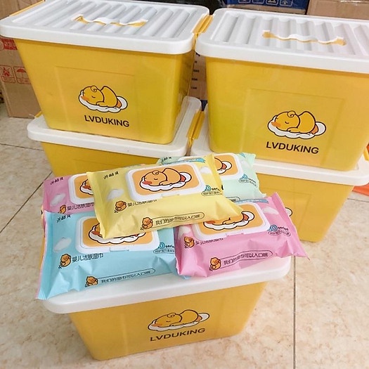 Thùng nhựa 10 gói khăn ướt vịt vàng thiên phúc/ khăn vịt Duck/ khăn giấy ướt vịt vàng kháng khuẩn