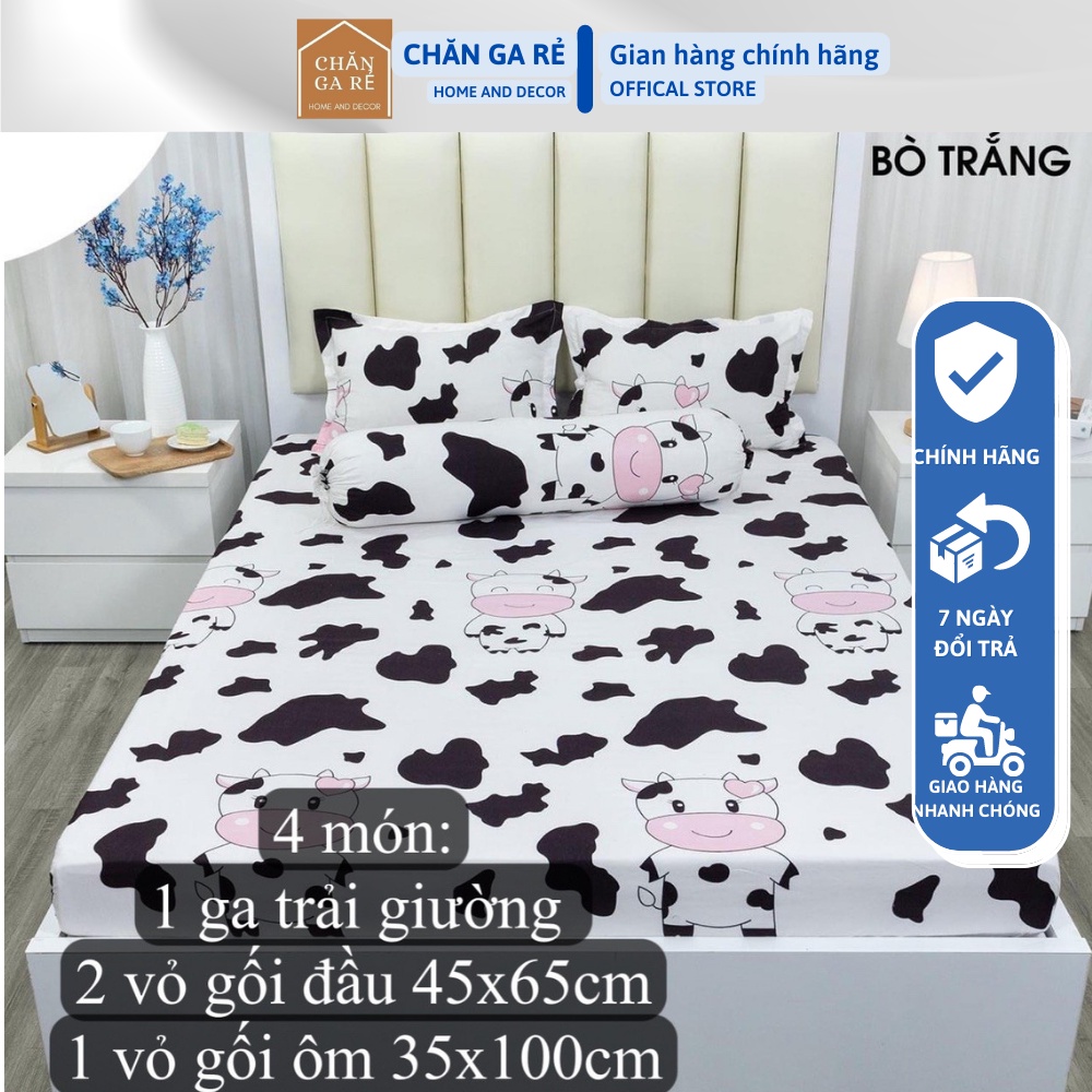 Bộ ga gối vỏ gối ôm cottong poly bò sữa trắng đủ kích thước m6 m8 2m