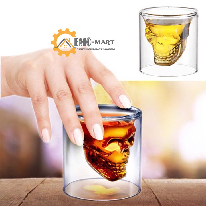 🎁️ Cốc Thủy Tinh 🎁️ Hình Đầu Lâu, Dung Tích 40ml, Chất Liệu An Toàn