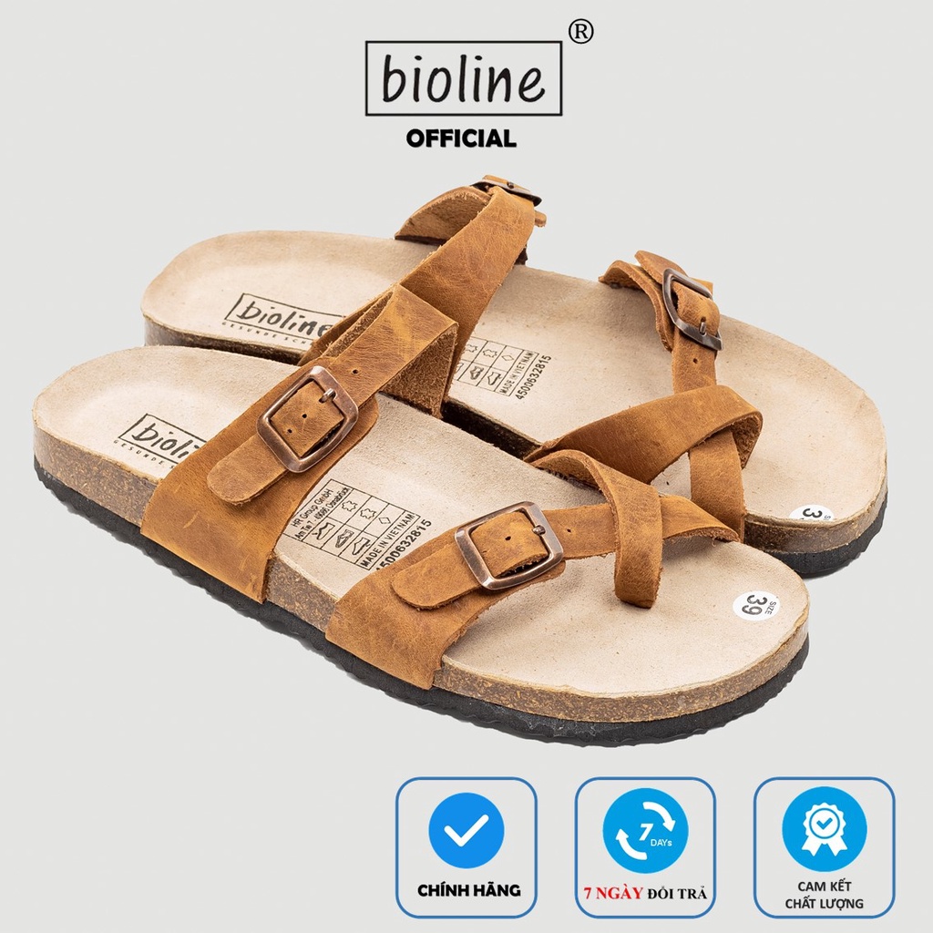 D06 - Dép Đế Trấu BIOLINE Official Quai Chéo Xỏ Ngón Da Bò