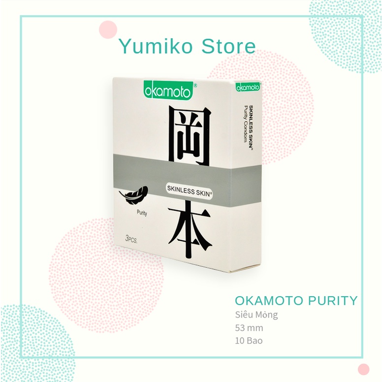 Bao Cao Su Siêu Mỏng Okamoto Skinless Skin Purity 53mm, Xuất Xứ Nhật Bản, Hộp 3 Bao