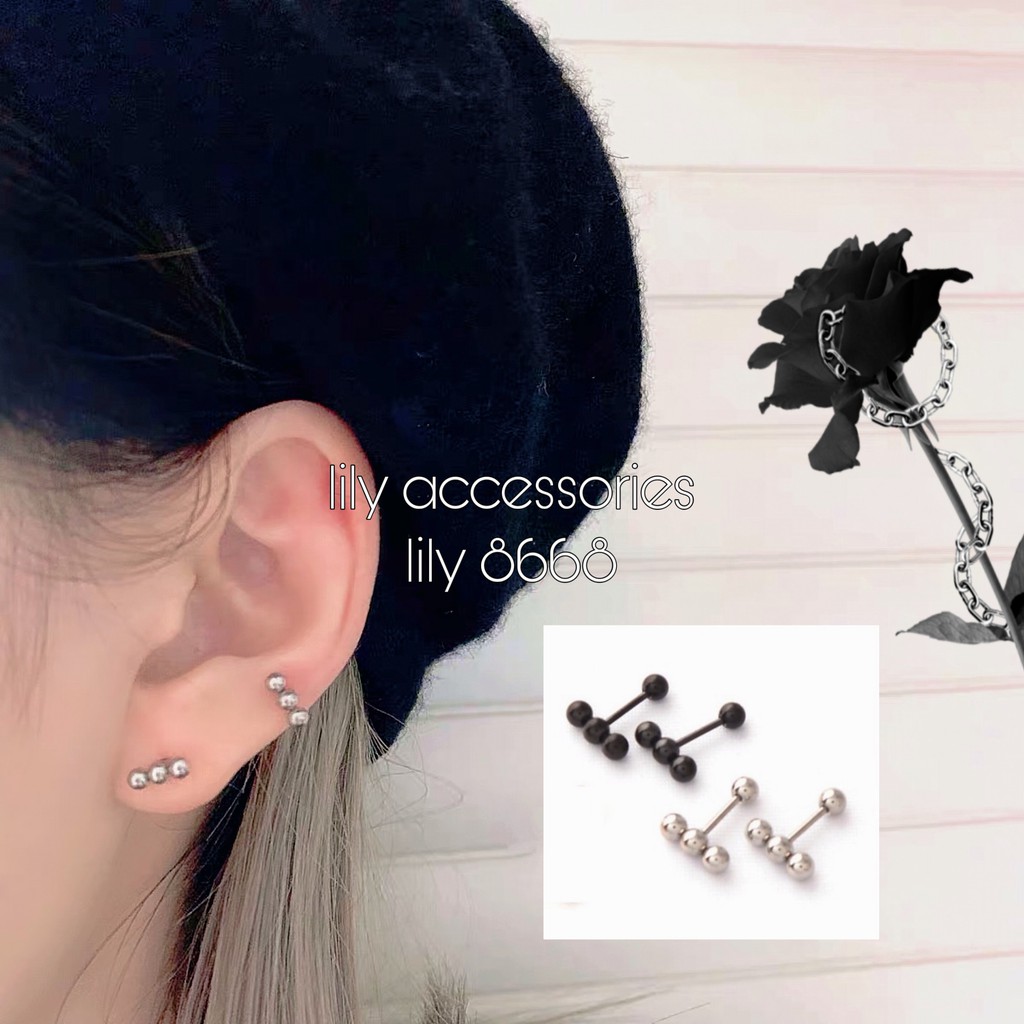 Triple Ball Stud Earrings khuyên tai titan bi tròn không gỉ không đen không dị ứng nam nữ unisex