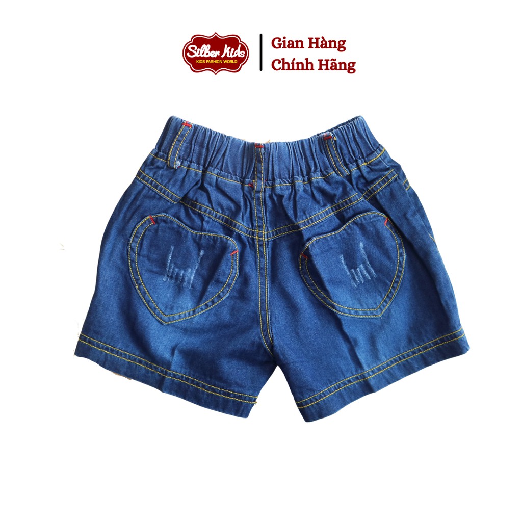 [Mã BMBAU50 giảm 7% đơn 99K] Quần Shorts Jean Bé Gái 9-28kg Đính Hoa, Túi Sau Trái Tim SILBER KIDS