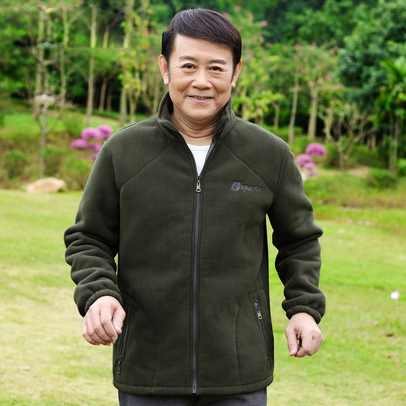Người đàn ông trung niên cộng với kích thước áo len mùa thu và đông dày khoác lông cừu cực cha mặc thể thao giản dị